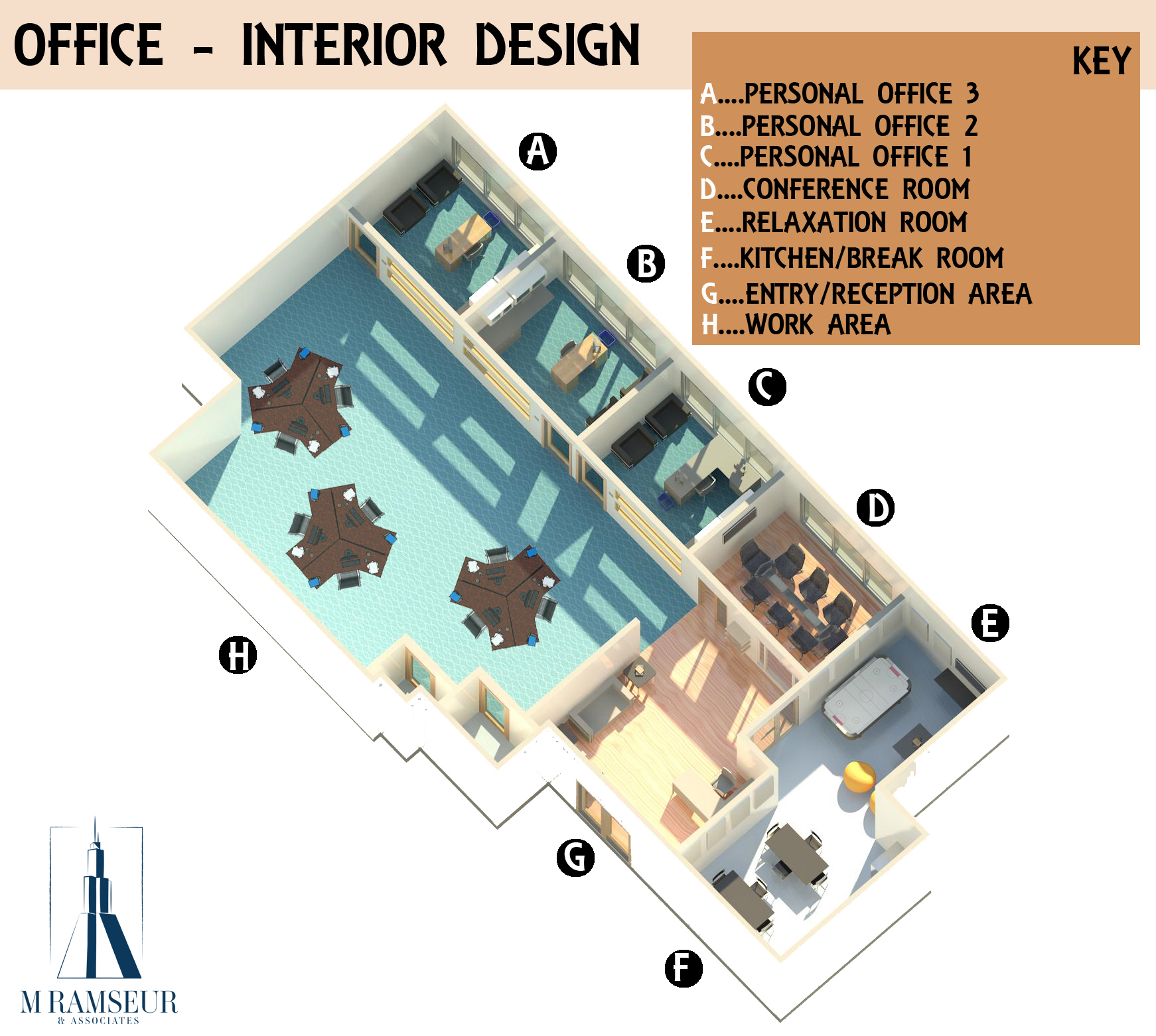 SCHEMATIC DESIGN BUSINESS OFFICE CONCEPT 3D FLOOR PLAN
