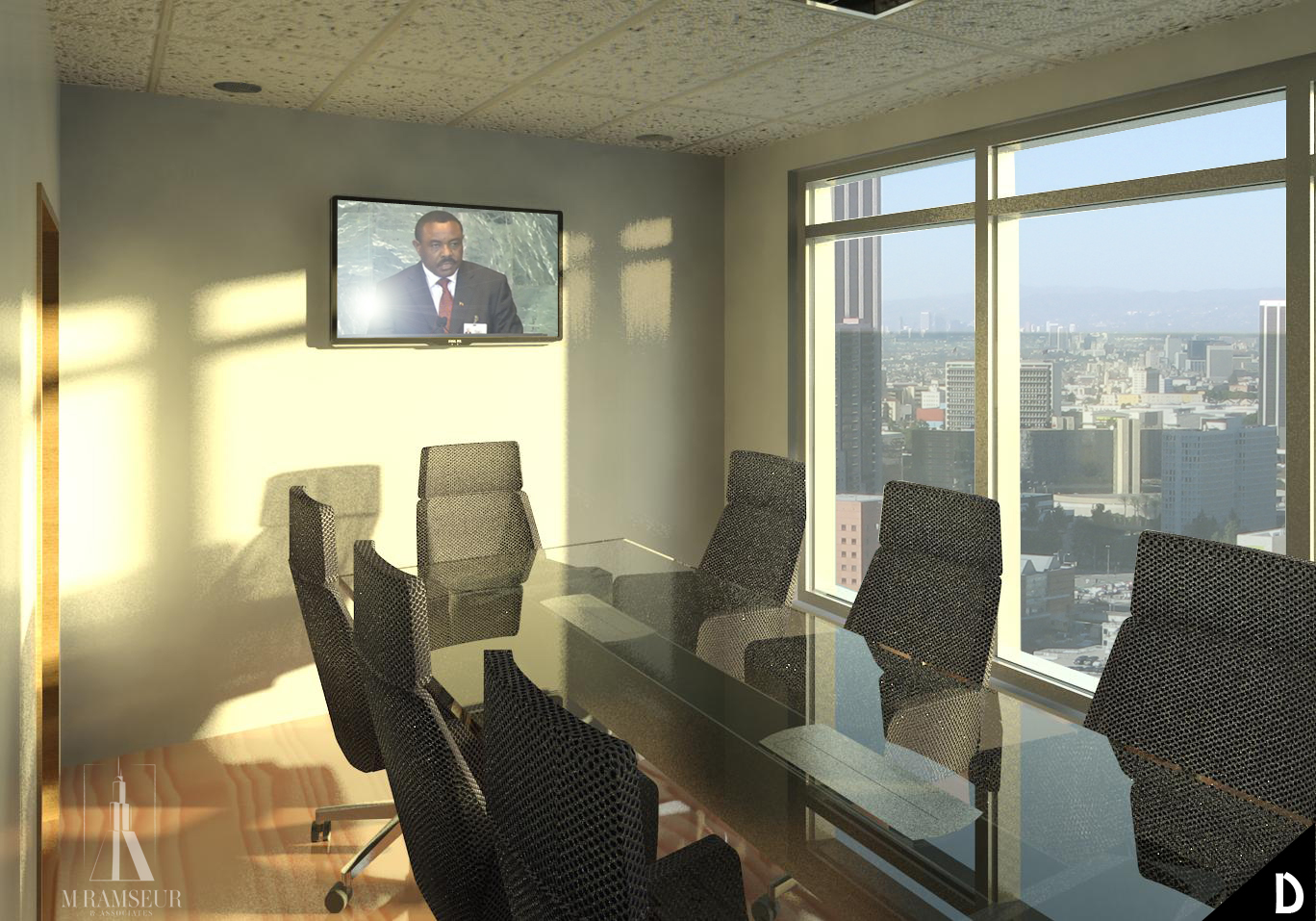SCHEMATIC DESIGN BUSINESS OFFICE CONCEPT CONFERENCE ROOM 3D RENDERING