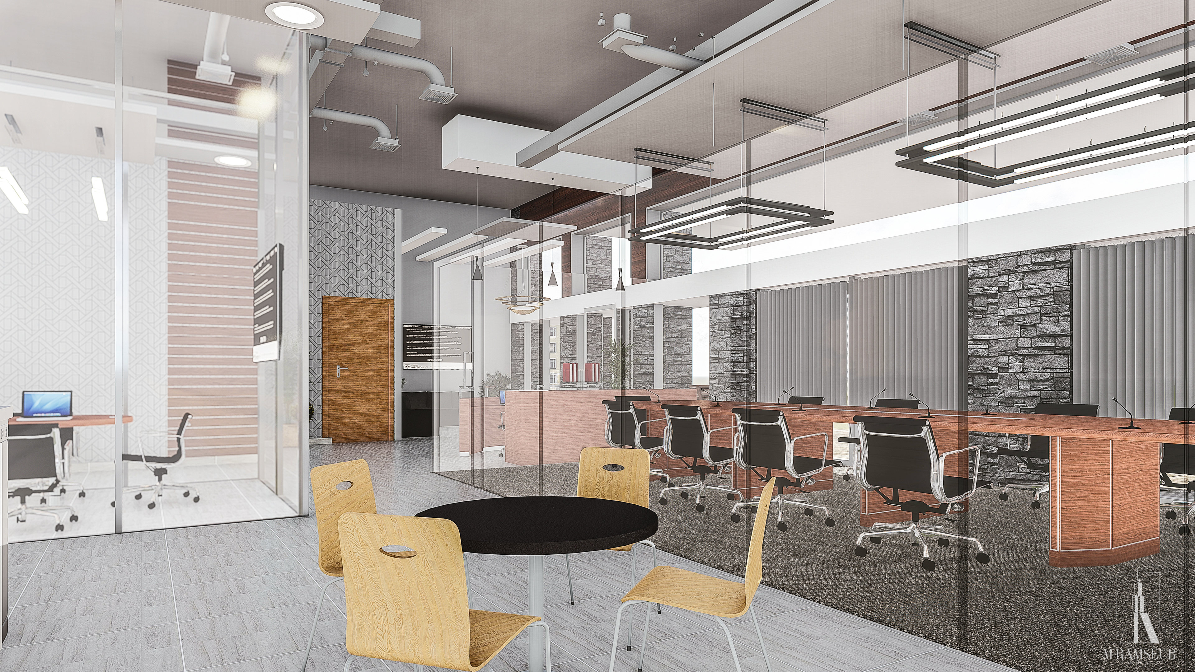 SCHEMATIC DESIGN LAW OFFICE CONCEPT FORMAL KITCHENETTE RENDERING